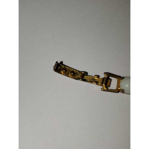 A Costume Jewelry Necklace Vintage Milk Glass Rhinestones Gold Tone Choker As-Is - Picture 7 of 12